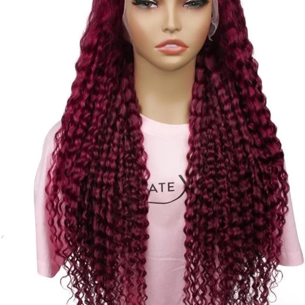 Burgundy Deep Wave Synthetic Lace Front Wig - Women Hair